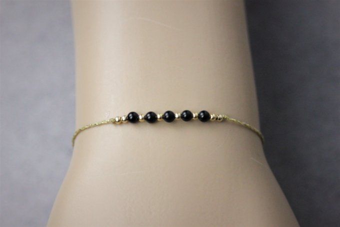 Bracelet cordon perles onyx noir et or gold filled