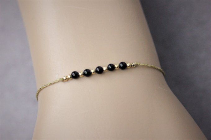 Bracelet cordon perles onyx noir et or gold filled