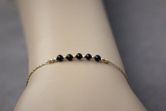 Bracelet cordon perles onyx noir et or gold filled