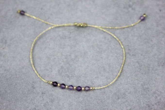 Bracelet cordon perles améthyste et or gold filled
