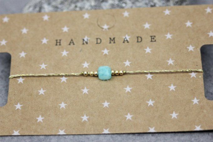 Bracelet cordon perle carré en amazonite et or gold filled