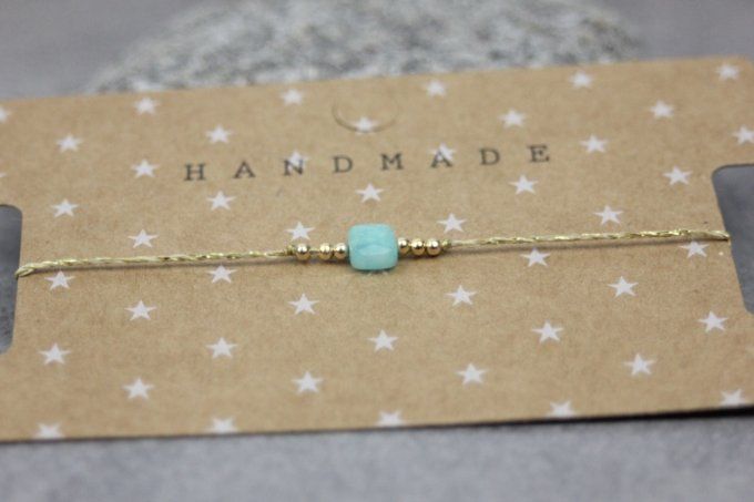 Bracelet cordon perle carré en amazonite et or gold filled