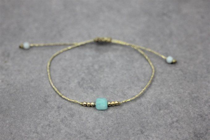 Bracelet cordon perle carré en amazonite et or gold filled