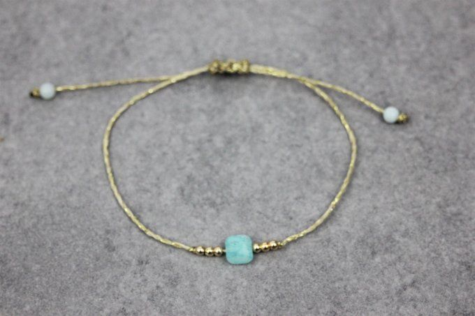 Bracelet cordon perle carré en amazonite et or gold filled
