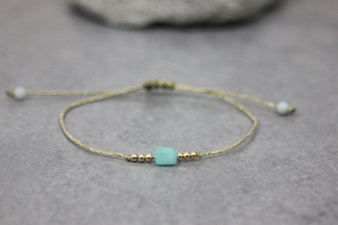 Bracelet cordon perle carré en amazonite et or gold filled