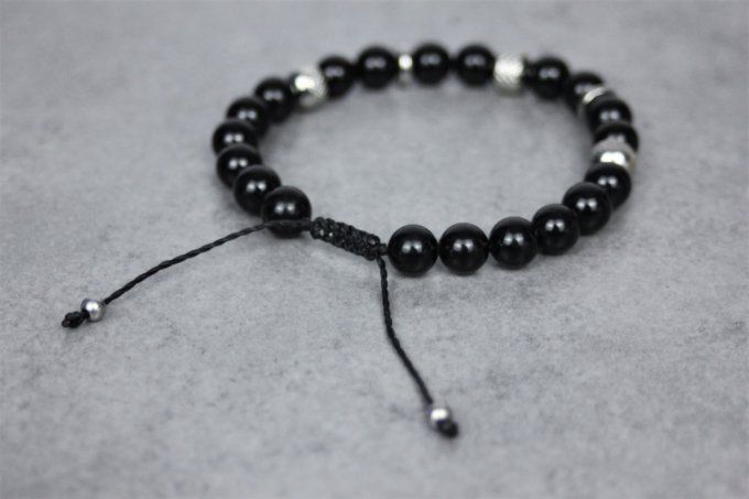 Bracelet perles onyx noir et acier inoxydable