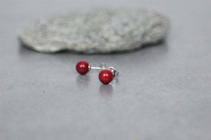 Boucles d'oreilles en corail rouge et argent massif 