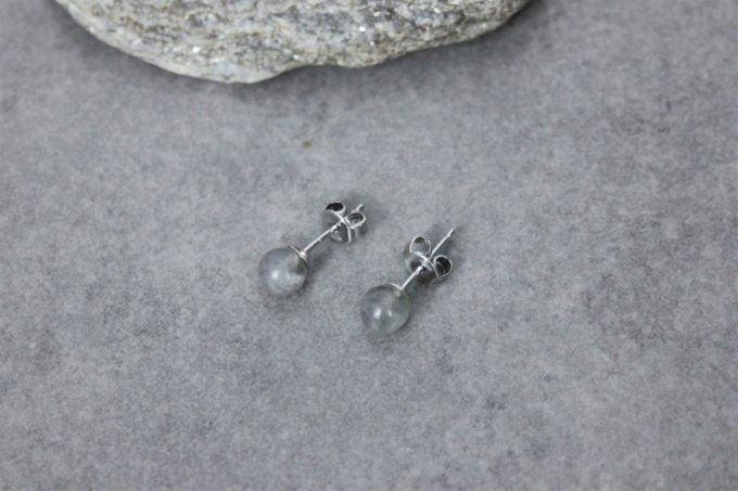 Boucles d'oreilles en labradorite et argent massif