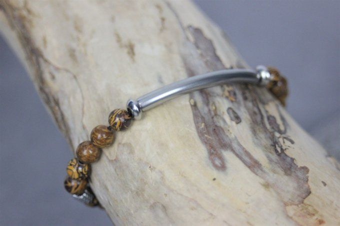 Bracelet perles jaspe peau d'éléphant et perle tube acier inoxydable