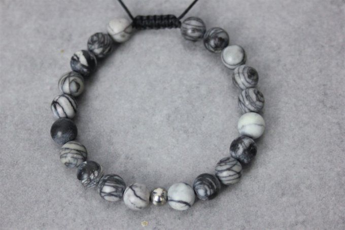 Bracelet perles jaspe picasso et acier inoxydable