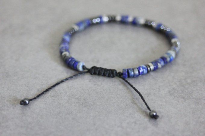 Bracelet perles heishi en lapis lazuli, hématite et hématite argentée 