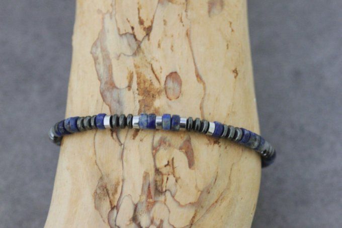 Bracelet perles heishi en lapis lazuli, hématite et hématite argentée 