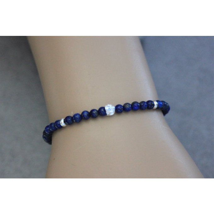 Bracelet perles lapis lazuli et tête de mort en argent massif 