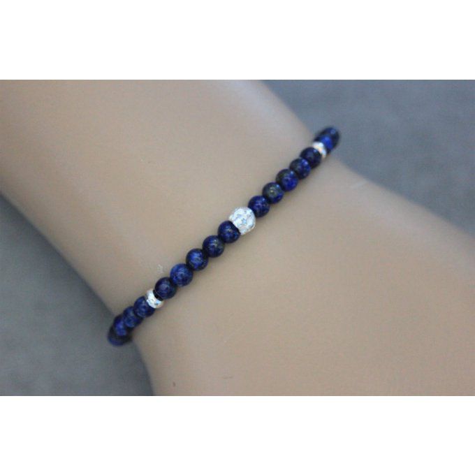 Bracelet perles lapis lazuli et tête de mort en argent massif 