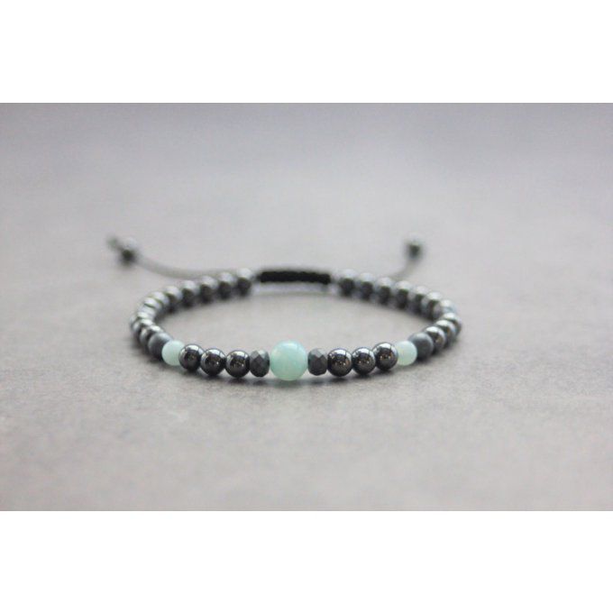 Bracelet femme perles hématite et amazonite