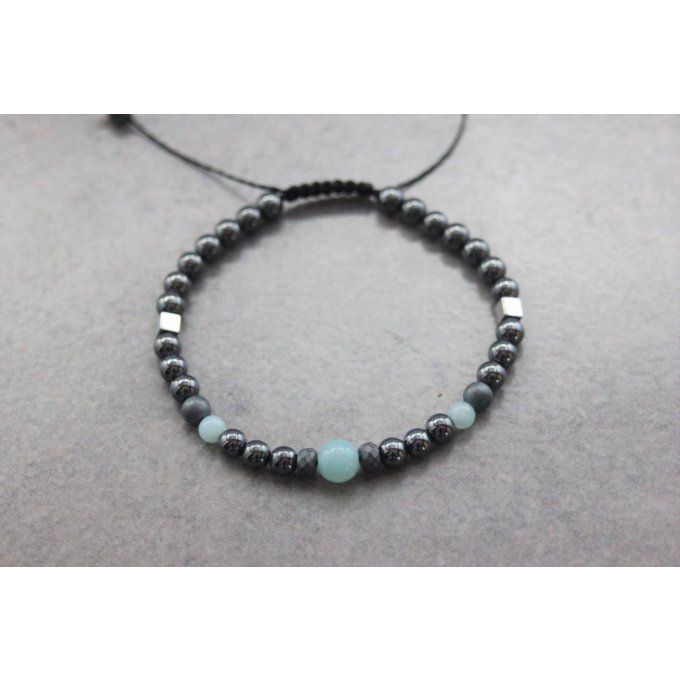 Bracelet femme perles hématite et amazonite