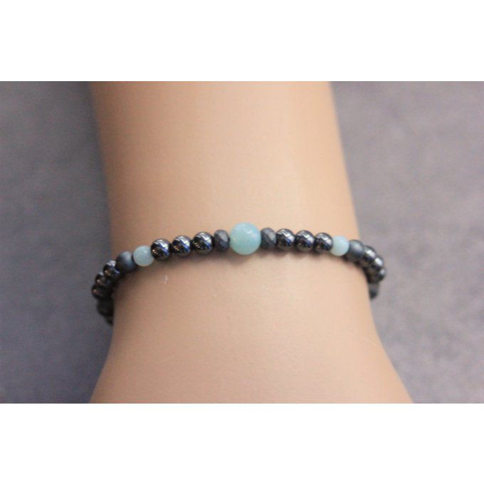 Bracelet femme perles hématite et amazonite