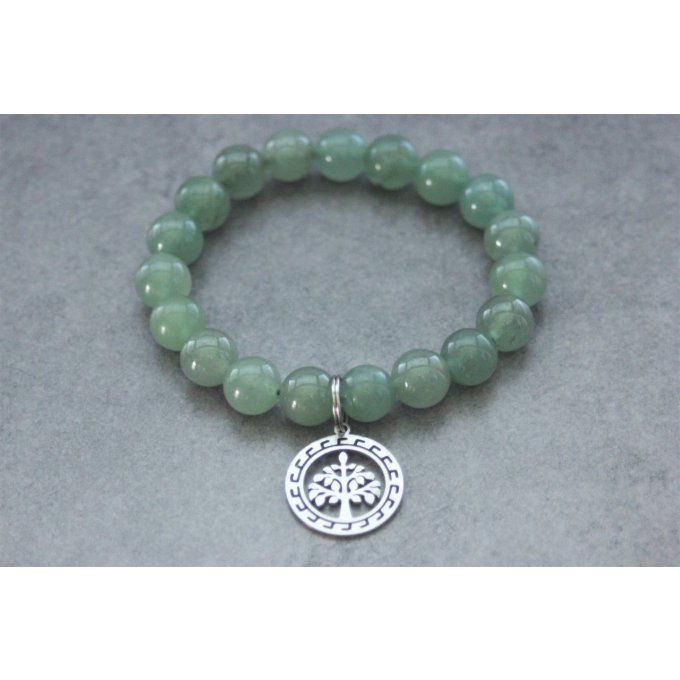 Bracelet perles aventurine et breloque arbre de vie en acier inoxydable