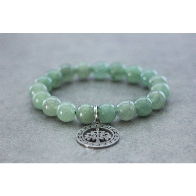 Bracelet perles aventurine et breloque arbre de vie en acier inoxydable