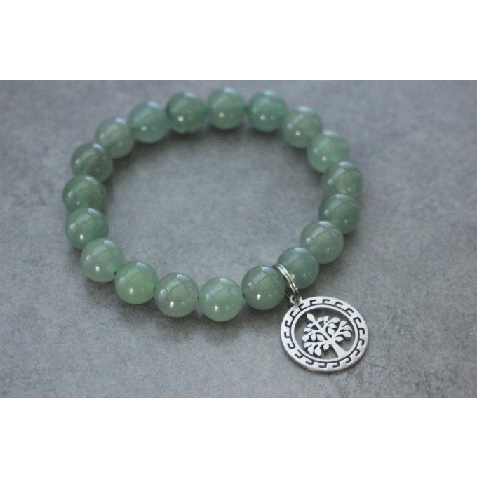 Bracelet perles aventurine et breloque arbre de vie en acier inoxydable