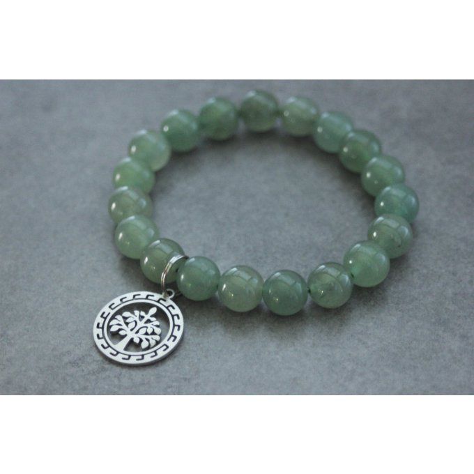 Bracelet perles aventurine et breloque arbre de vie en acier inoxydable