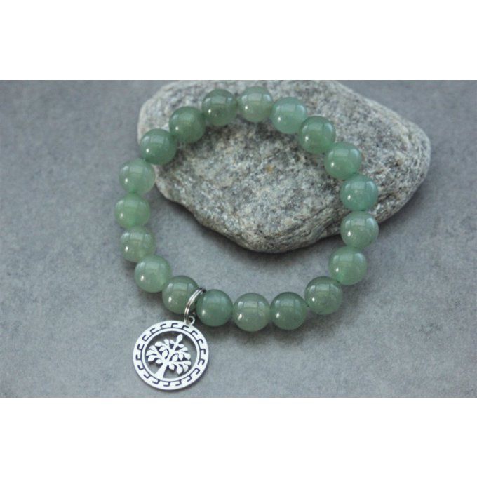 Bracelet perles aventurine et breloque arbre de vie en acier inoxydable