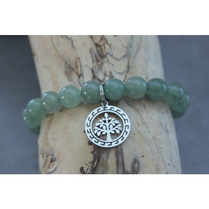 Bracelet perles aventurine et breloque arbre de vie en acier inoxydable