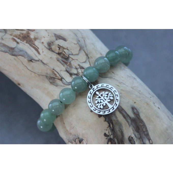 Bracelet perles aventurine et breloque arbre de vie en acier inoxydable