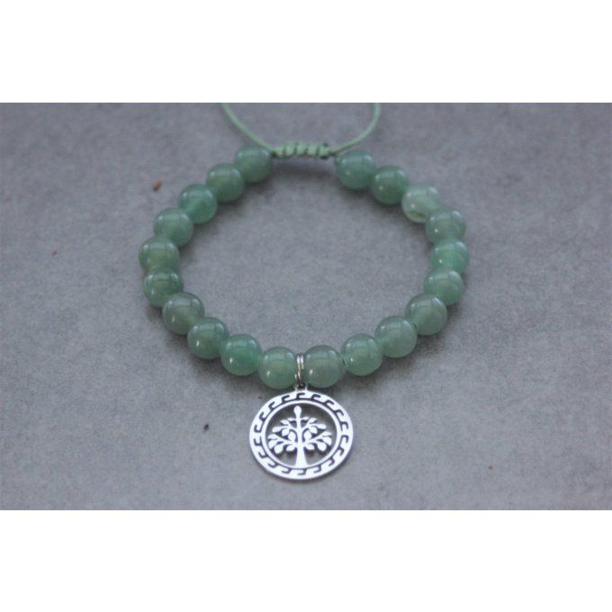 Bracelet perles aventurine et breloque arbre de vie en acier inoxydable