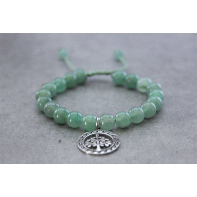 Bracelet perles aventurine et breloque arbre de vie en acier inoxydable