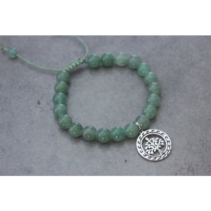 Bracelet perles aventurine et breloque arbre de vie en acier inoxydable