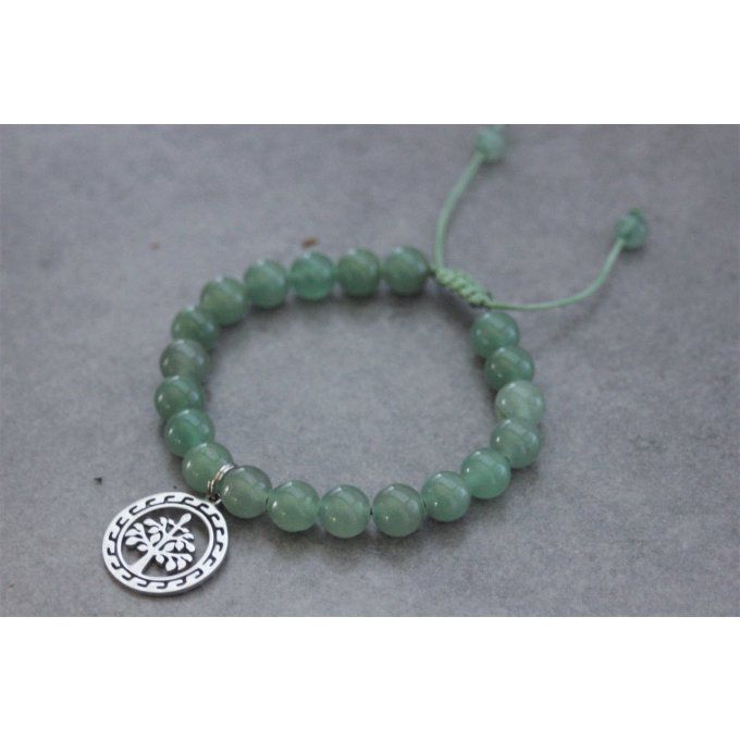 Bracelet perles aventurine et breloque arbre de vie en acier inoxydable