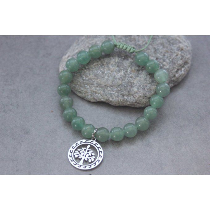 Bracelet perles aventurine et breloque arbre de vie en acier inoxydable