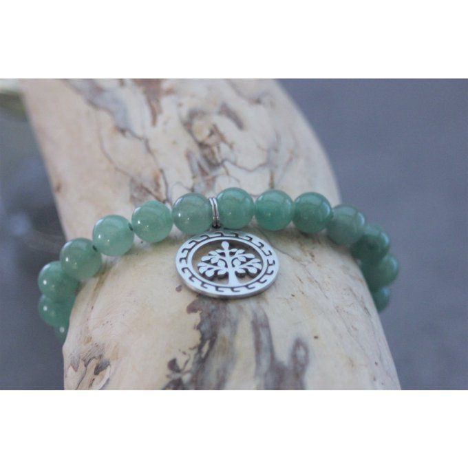 Bracelet perles aventurine et breloque arbre de vie en acier inoxydable