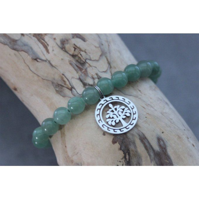 Bracelet perles aventurine et breloque arbre de vie en acier inoxydable