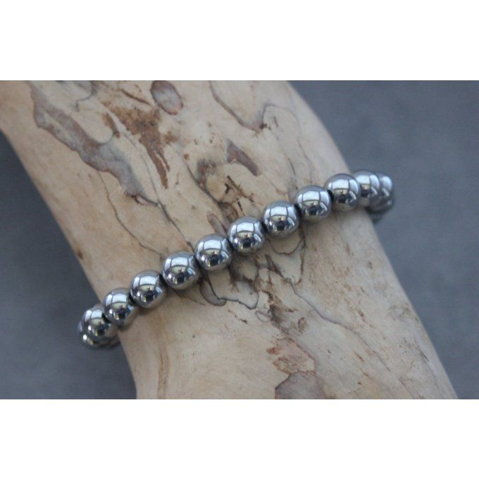 Bracelet perles hématite argenté