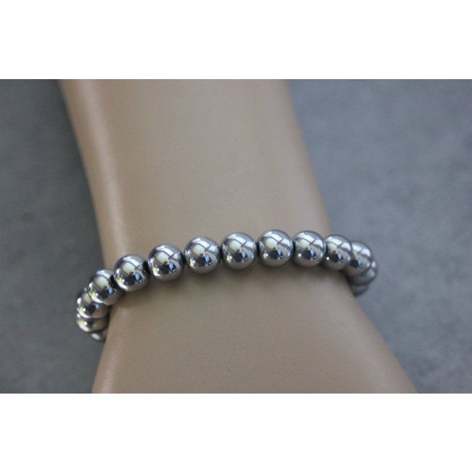 Bracelet perles hématite argenté