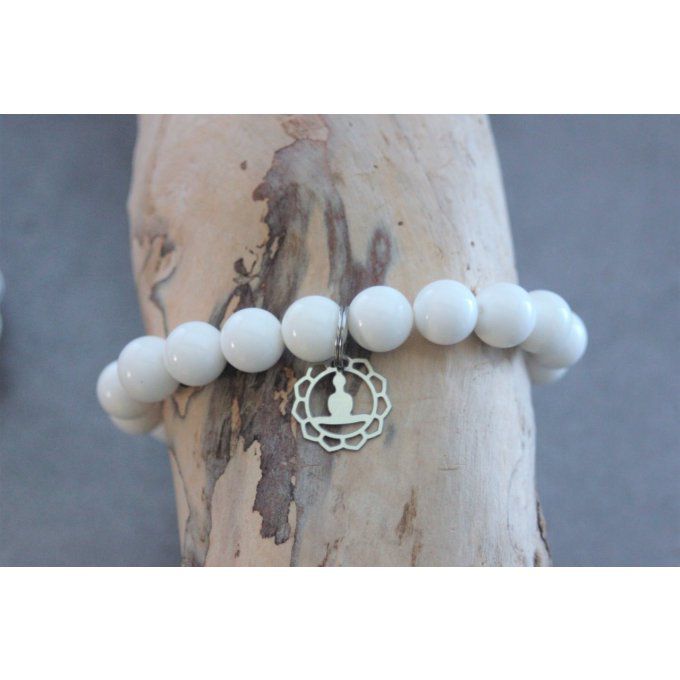 Bracelet perles de bénitier et breloque bouddha en acier inoxydable