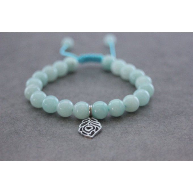 Bracelet perles amazonite et plume de paon en acier inoxydable